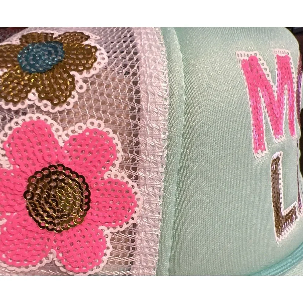 New SIMPLY SOUTHERN Sequin Letter MOM LIFE Trucker Cap Hat Mesh Back Minty Green - Picture 5 of 7